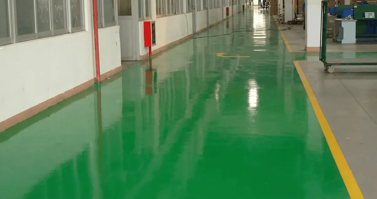 A factory floor professionally covered and marked with epoxy flooring in Akron, OH