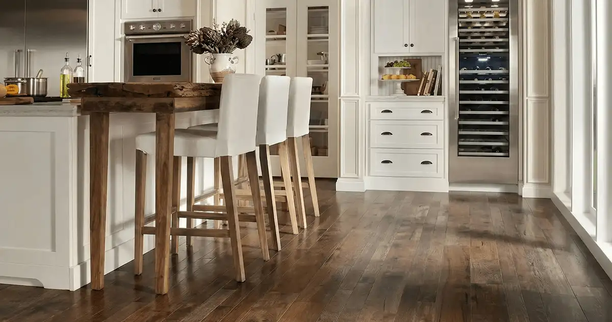 Professionally installed and refinished hardwood flooring in a residential home, showcasing smooth finish and natural wood tones in Akron, OH